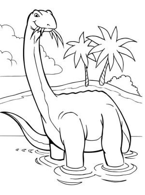 dibujo de dinosaurio cuello largo hervivoro comiendo