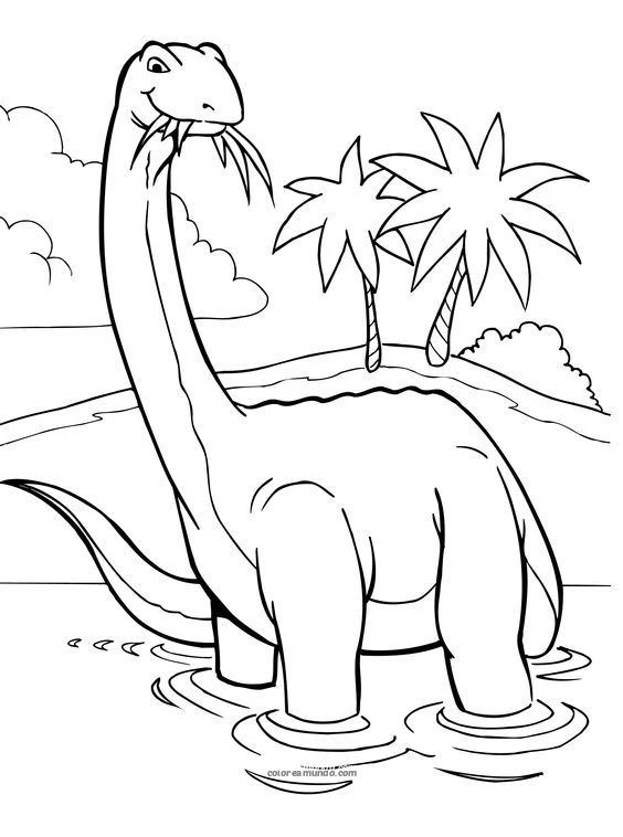 Dibujo para colorear: dibujo de dinosaurio cuello largo hervivoro comiendo