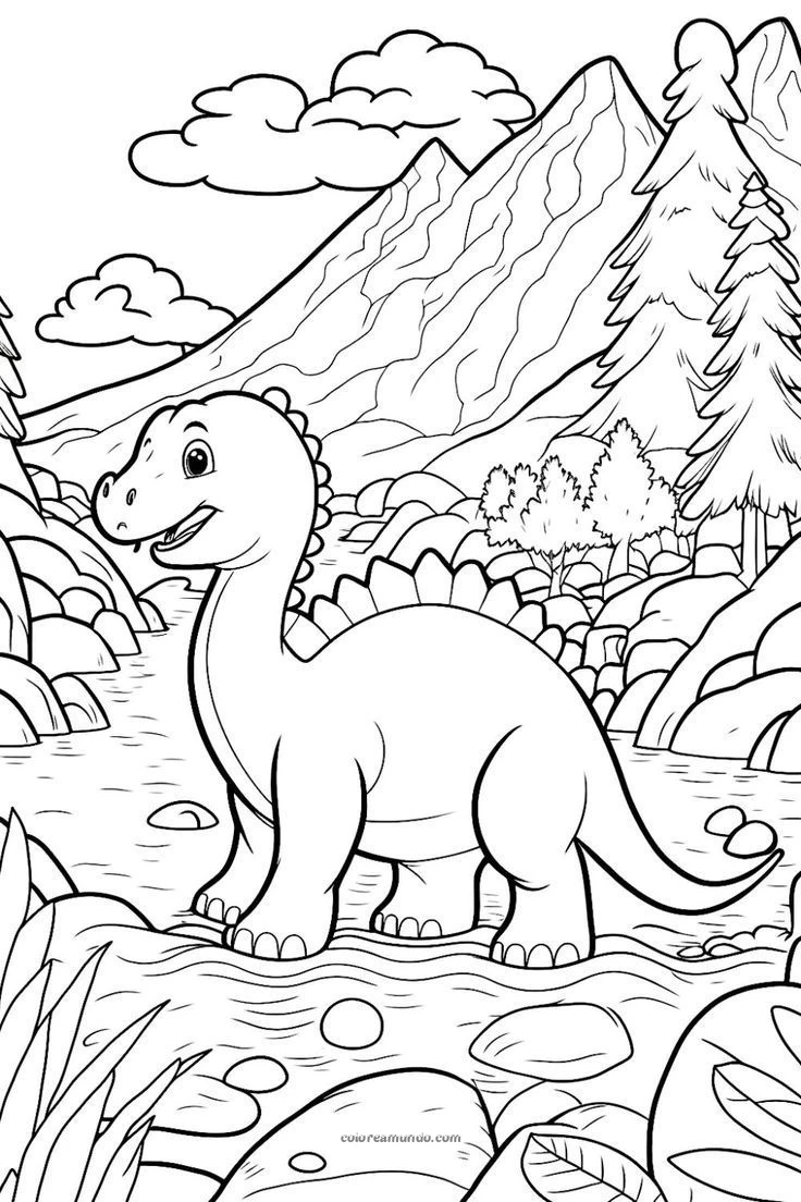 Dibujo para colorear: dinosaurio de cuello largo para colorear