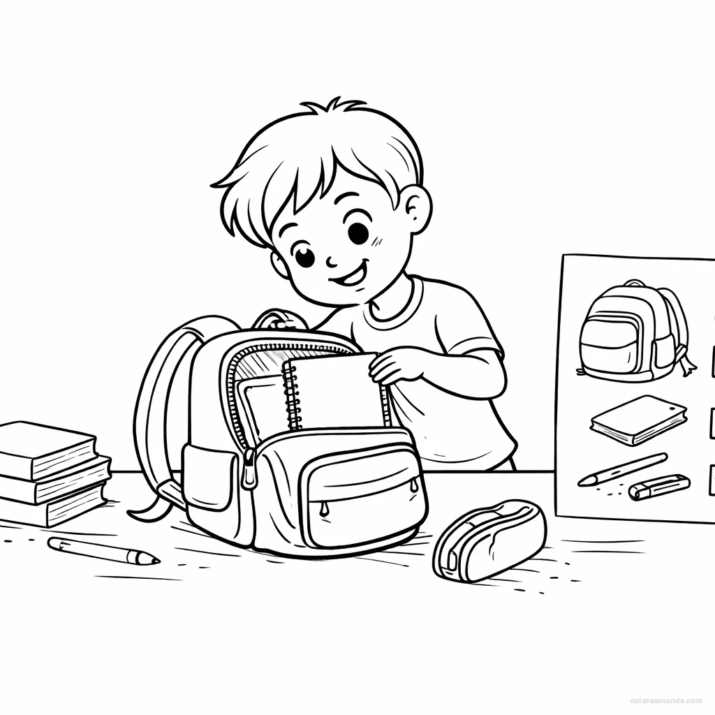 Dibujo para colorear: Organizo mi mochila solo