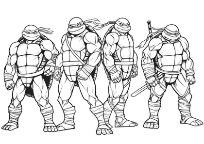 las tortujas ninjas posando dibujo creativo para colorear