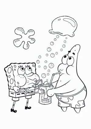 bob esponja y patricio estrella bebiendo en un vaso