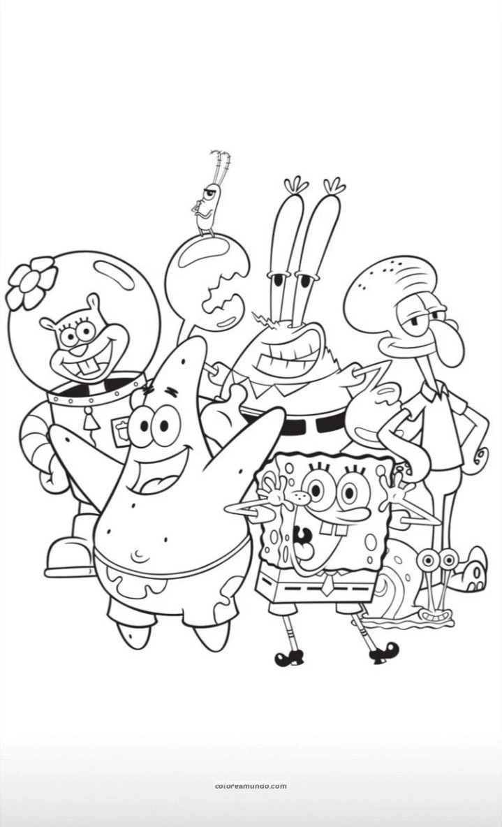 Dibujo para colorear: peronsajes de la caricatura de bob esponja