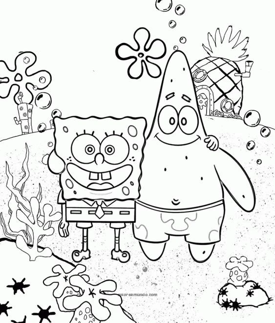Dibujo para colorear: bob esonja y patricio estrella abrazandoce