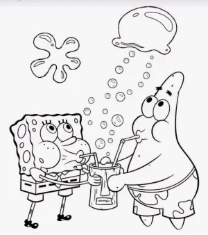 bob esponja y patricio estrella mirando una medusa en el mar