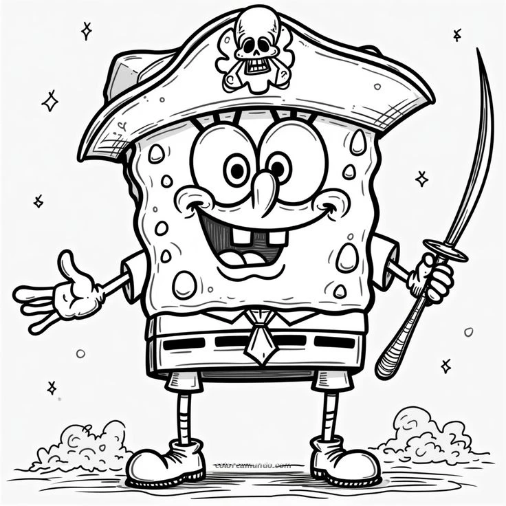 Dibujo para colorear: bob esponja disfrazado de pirata