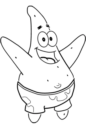 patricio estrella feliz con los brazos abiertos, dibujo para ser impreso y colorear
