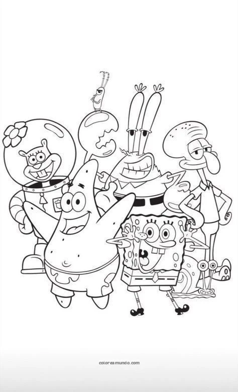 Dibujo para colorear: todos los personajes principales de bob esponja