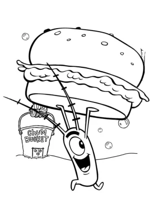 plankton robandose una hamburguesa
