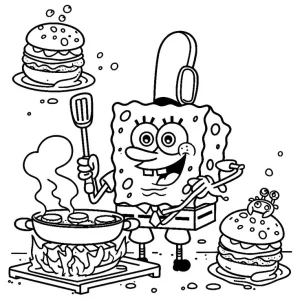 dibujo de bobo esponja cocinando las cangreburger