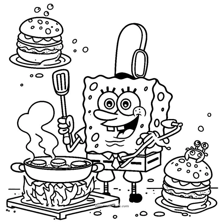 Dibujo para colorear: dibujo de bobo esponja cocinando las cangreburger