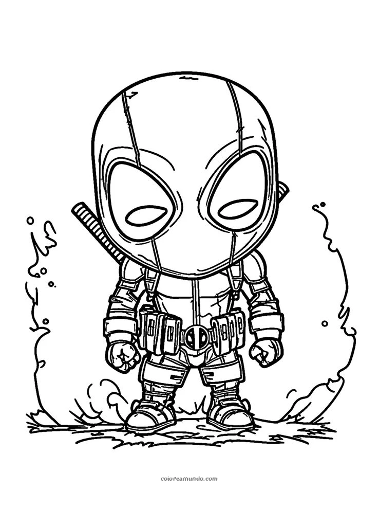Dibujo para colorear: DeadPool version chibi version ninja
