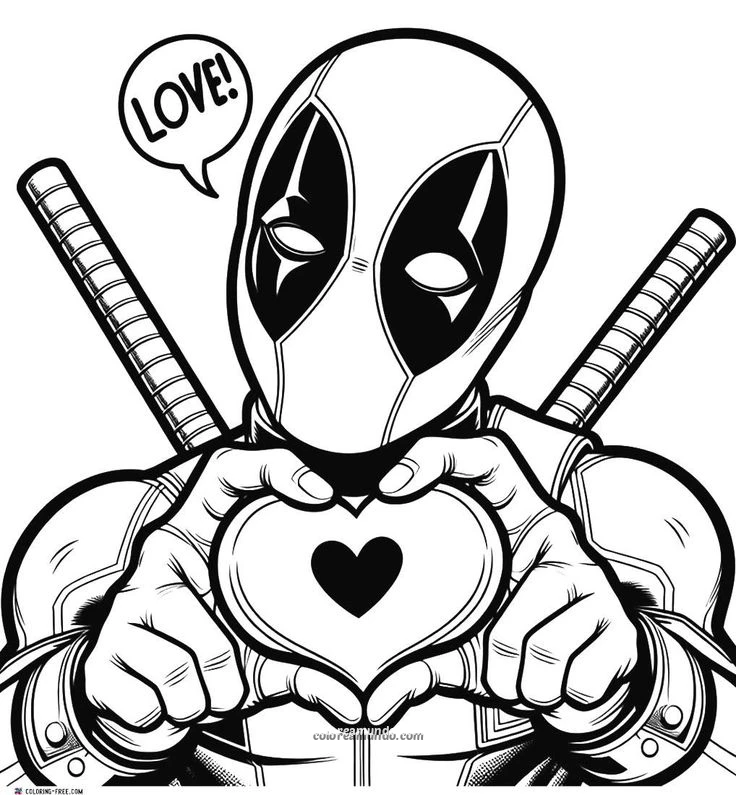 Dibujo para colorear: DeadPool haciendo un corazon con sus manos