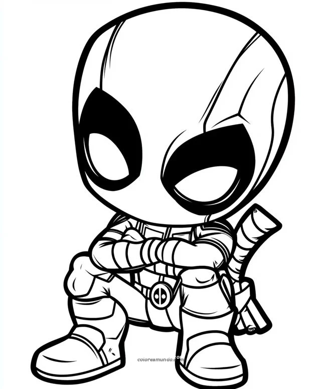 Dibujo para colorear: DeadPool version chibi sentado