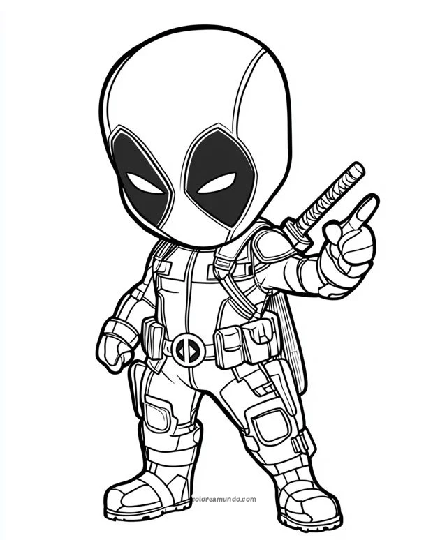 Dibujo para colorear: DeadPool version chibi senalando