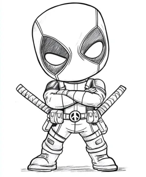 DeadPool version tierna chibi con los brazos cruzados de enfrente
