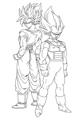 goku y vegetea posando dibujo para colorear