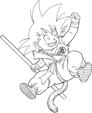 goku de nino con su baculo sagrado saltando