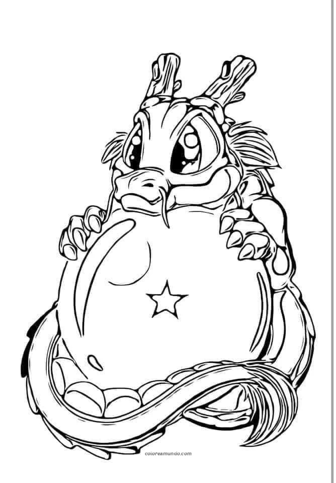 Dibujo para colorear: shenloon con la esfera de dragon de una estrella version chibi