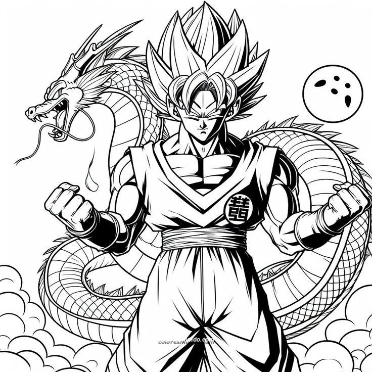 Dibujo para colorear: goku y sheenloon de fondo para imprimir y colorear
