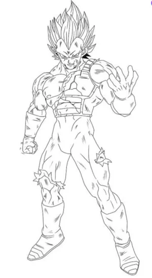 vegeta con la ropa destruida y desgastada