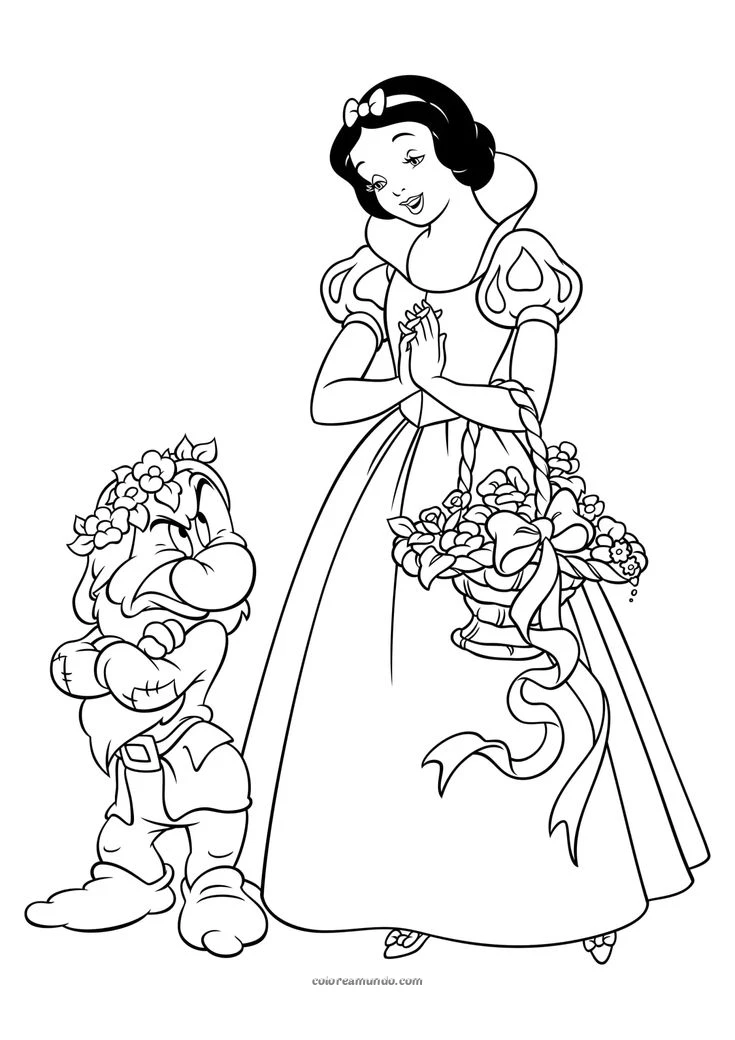 Dibujo para colorear: blanca nieves con los enanitos dibujo para colorear