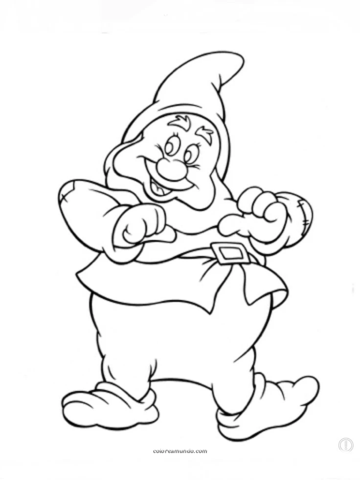 Dibujo para colorear: enanito feliz de blanca nieves para colorear infantil