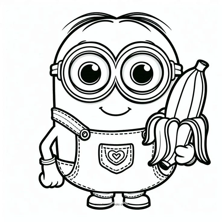 Dibujo para colorear: minion con  un platano de juguete
