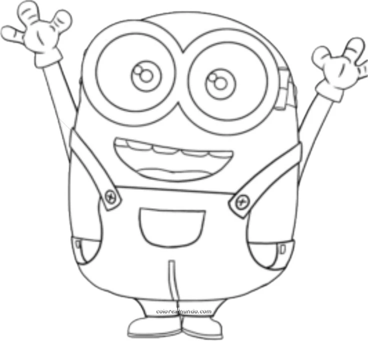 Dibujo para colorear: minion con las manos hacia arriba feliz