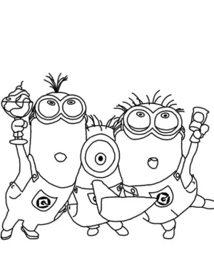 tres minions festejando en una fiesta