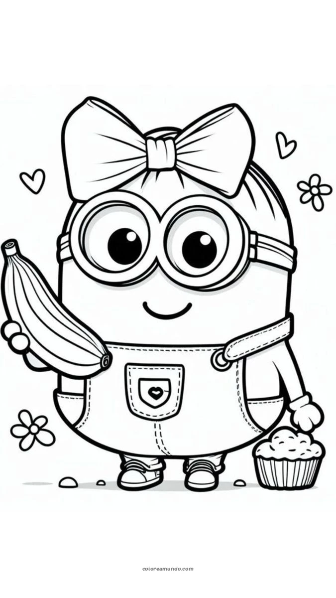 Dibujo para colorear: minion sosteniendo una banana y un monito
