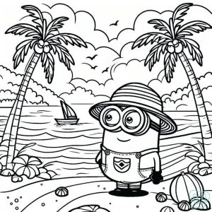 dibujo de minion en la playa