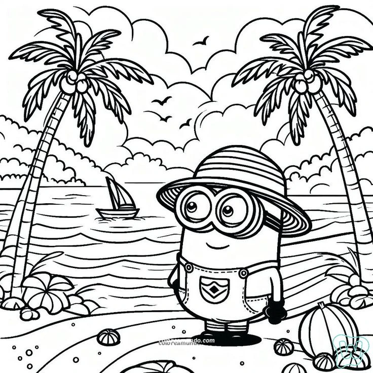 Dibujo para colorear: dibujo de minion en la playa