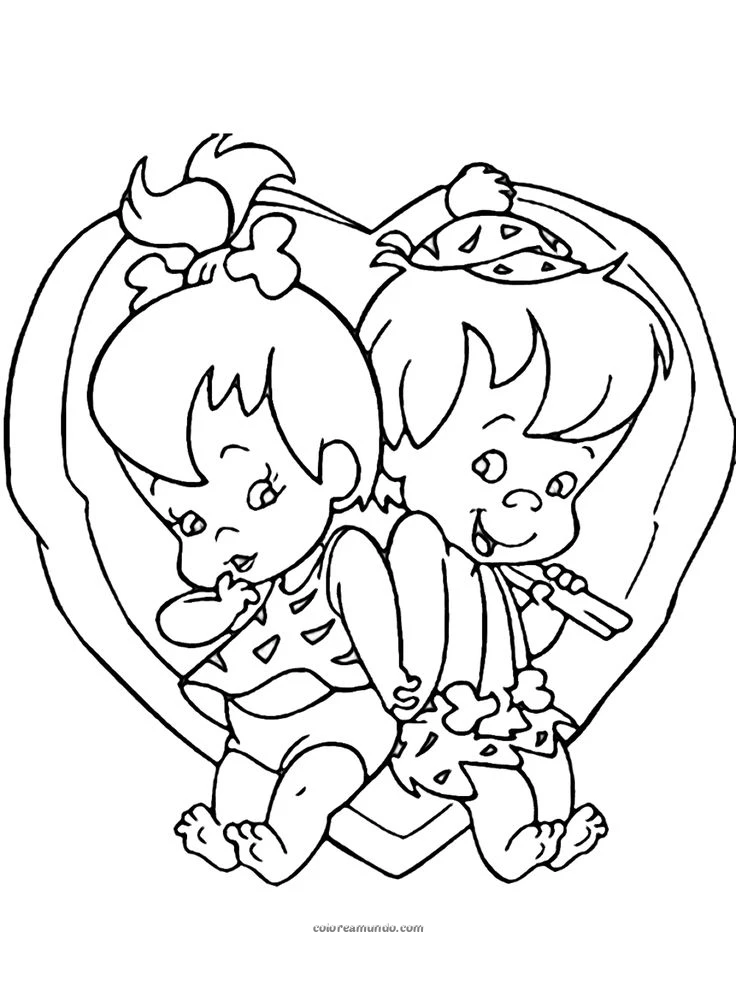 Dibujo para colorear: pebbel y bam bam juntos