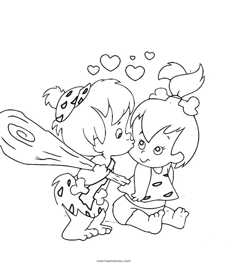 Dibujo para colorear: bam bam dandole un beso tierno a pebbel