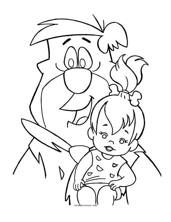 Dibujo para colorear: pedro picapiedras con su hija
