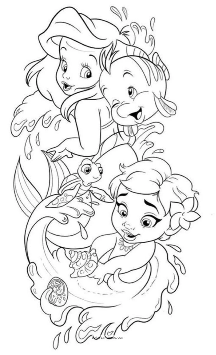 Dibujo para colorear: princesa ariel nadando
