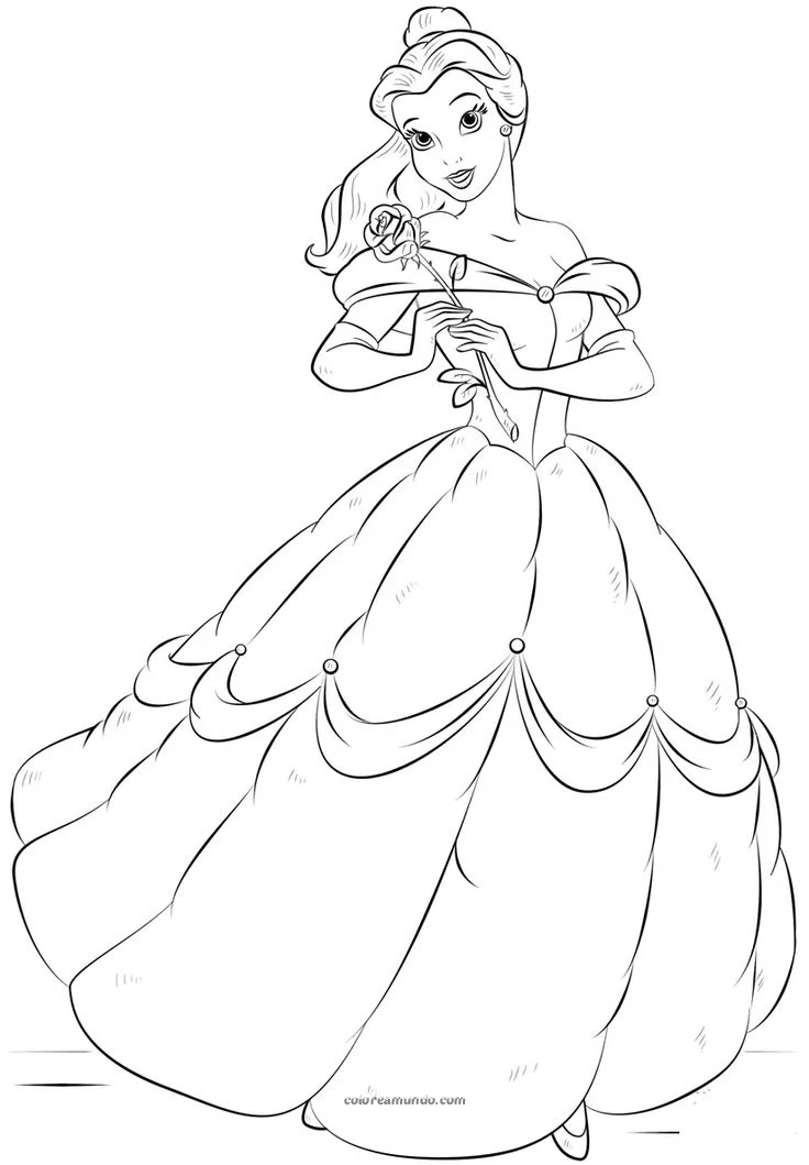 Dibujo para colorear: bella sosteniendo una rosa de forma elegante