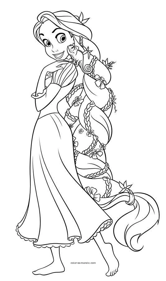 Dibujo para colorear: princesa de cabello largo para colorear