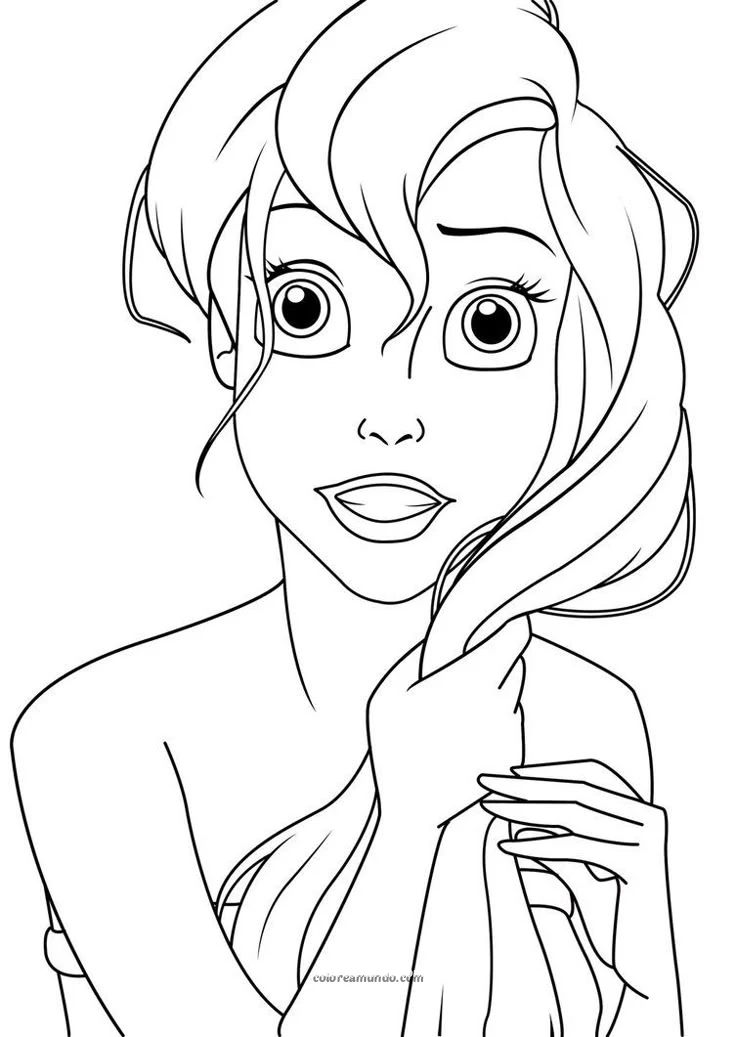 Dibujo para colorear: princesa ariel con el pelo mojado