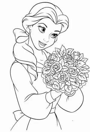 princesa bella sosteniendo un ramo de rosas
