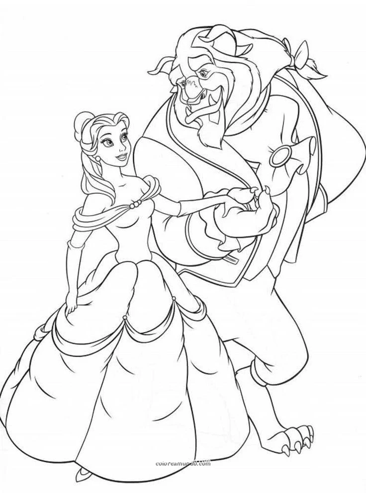Dibujo para colorear: la bella y la bestia bailando