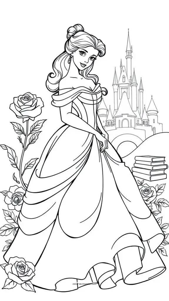 Dibujo para colorear: bella y el castillo de la bestia