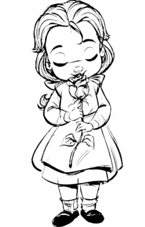 dibujo de bella oliendo una rosa
