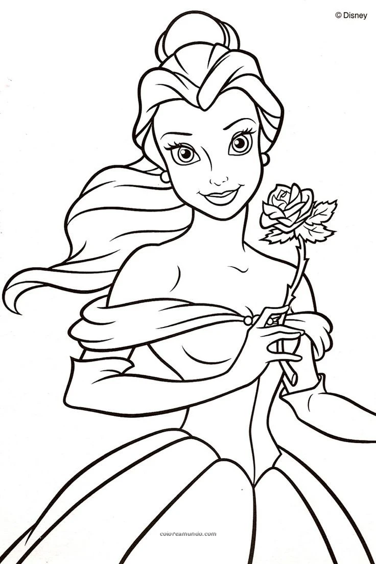 Dibujo para colorear: bella sosteniendo una rosa
