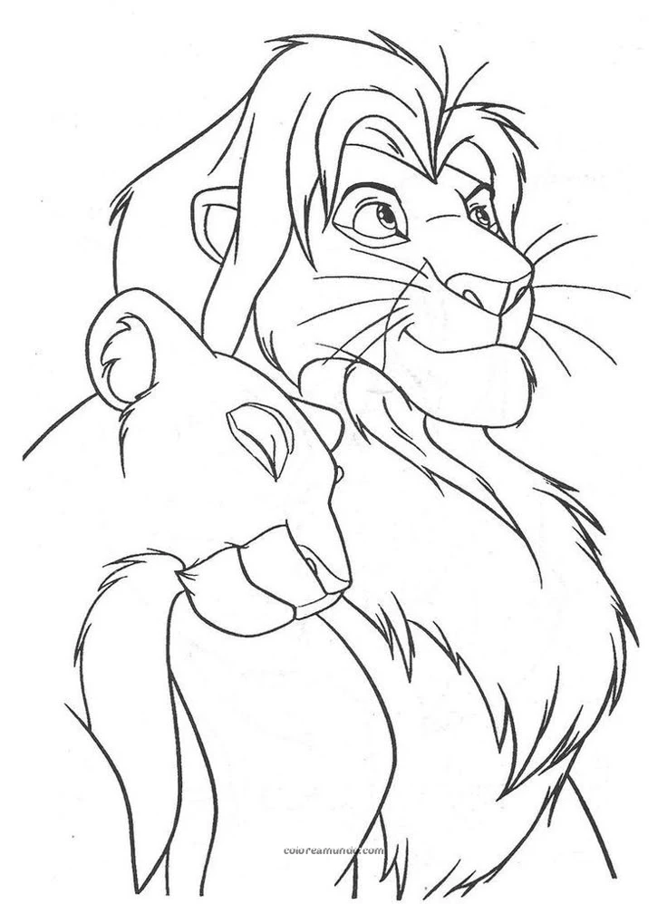 Dibujo para colorear: amor del rey leon mirando el horizonte
