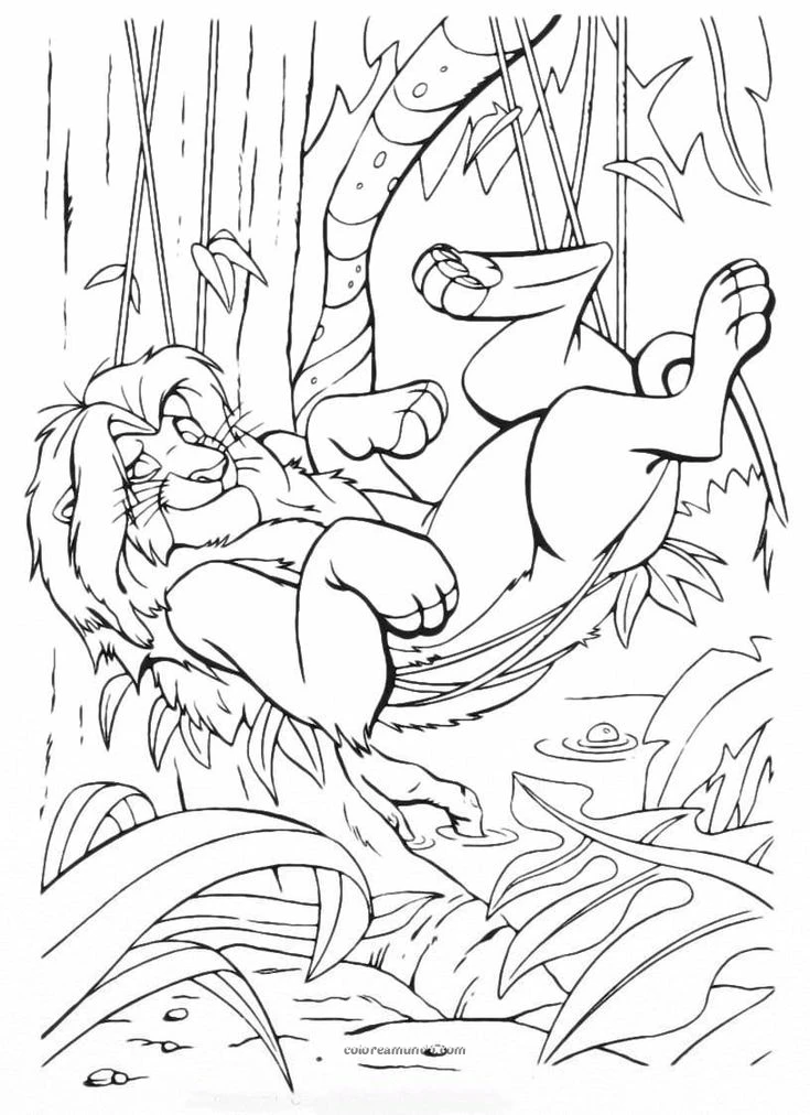 Dibujo para colorear: descanzando simba en la amaca