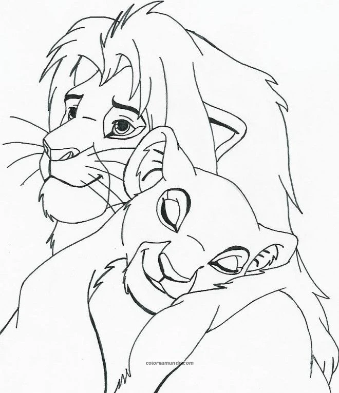 Dibujo para colorear: pareja amor del rey leon
