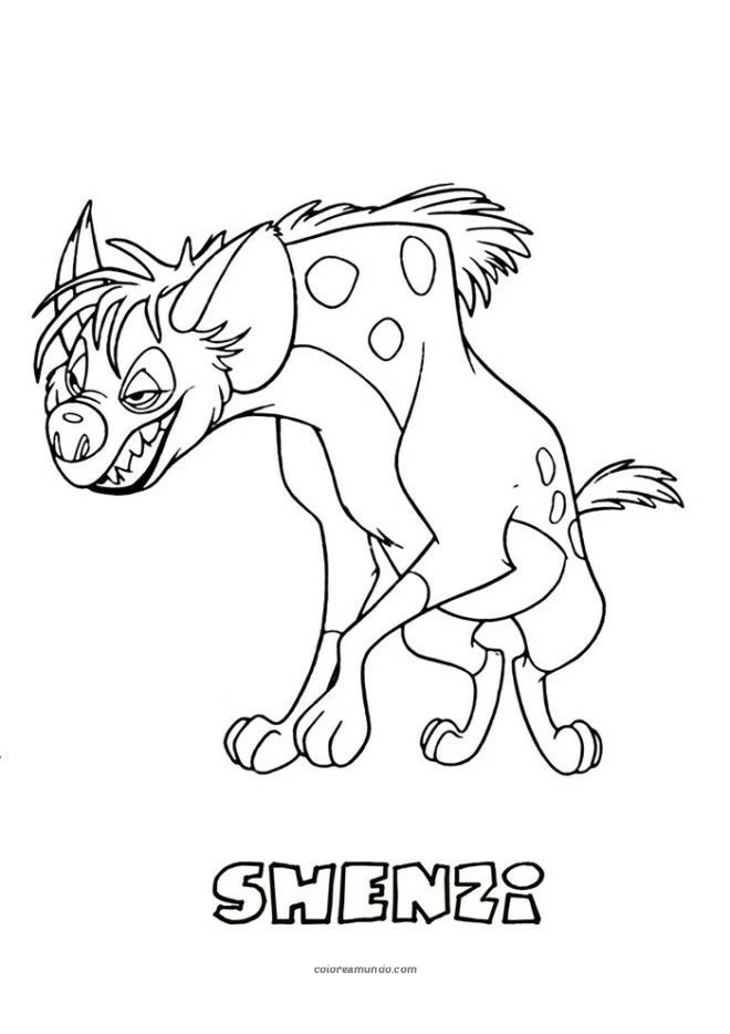 Dibujo para colorear: hiena riendose del rey leon