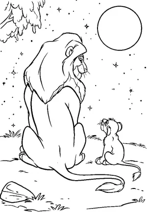 simba con su padre viendo la noche